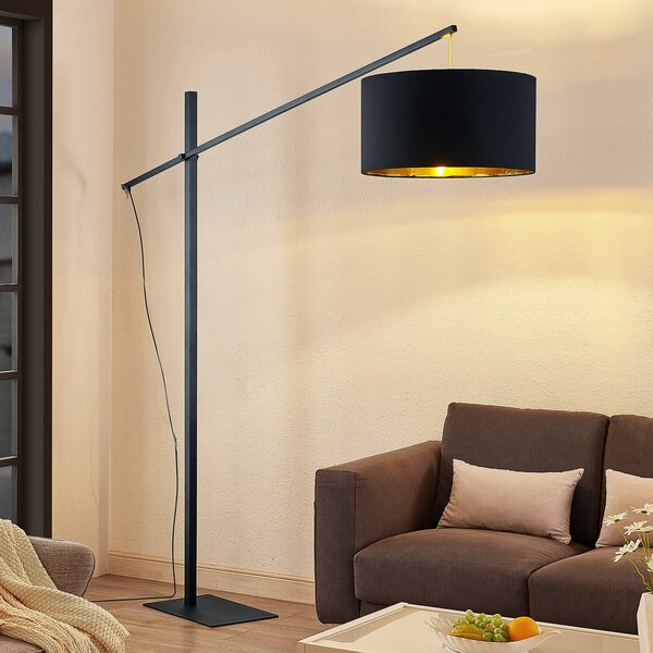 Arcchio lampă de podea arcuită Mossa, 200 cm, negru-auriu, textil, Negru, Camera de zi / sufragerie, Metal, Modern