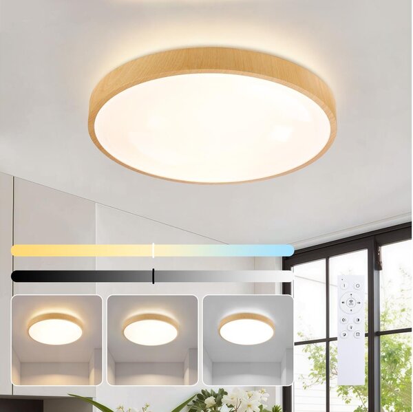 Brilagi-LED Corp de iluminat reglabil GLASS POOL DOUBLE LED, 48W, 230V, 40 cm, decor lemn + telecomandă