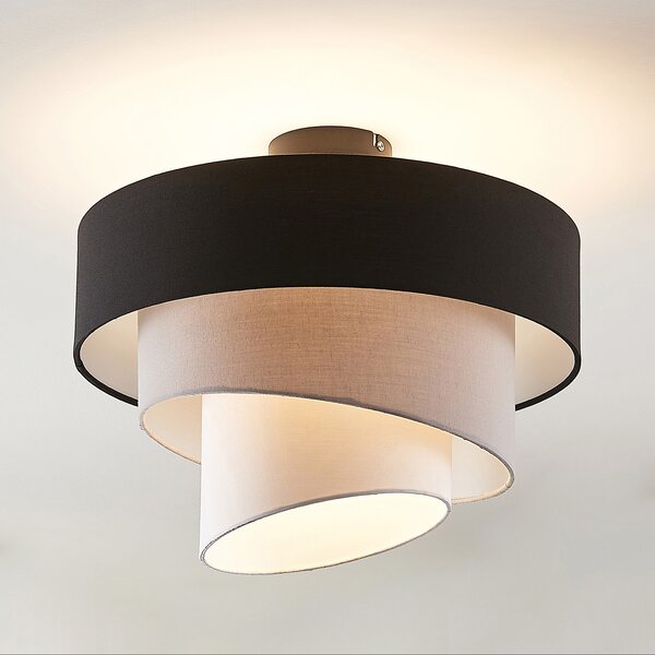 Lindby plafonieră Coria, negru/gri/alb, Ø 40 cm, E27, reglabil, Bej, Camera de zi / sufragerie, Țesătură / Textil, Modern