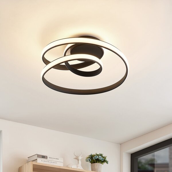 Lucande plafonieră LED Sakina, negru, metal, Ø 48cm, reglabil, Negru, Camera de zi / sufragerie, Metal, Design