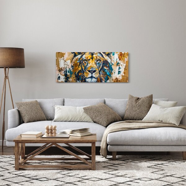 Tablou - pictură în ulei abstractă cu leu (120x50 cm)