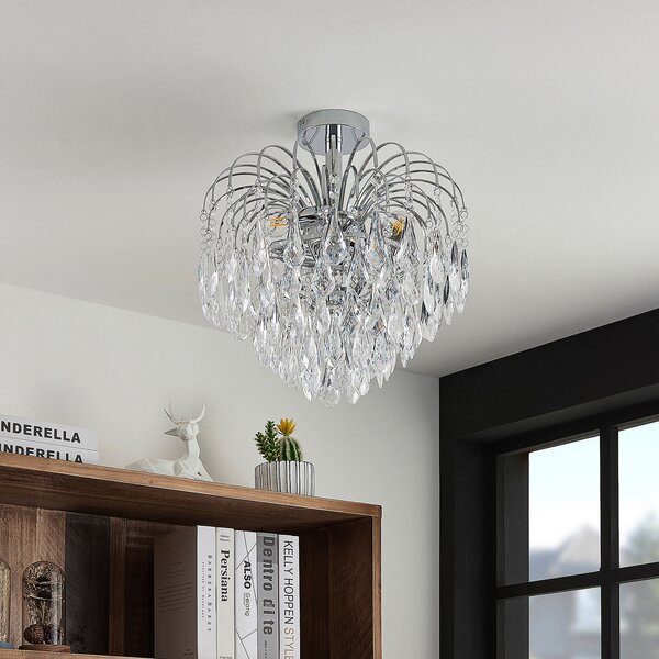 Lindby plafonieră Silino, gri, metal, Ø 40cm, E14, reglabil, Metalic, Camera de zi / sufragerie, Metal, Modern