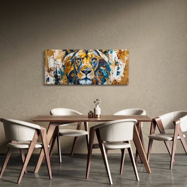 Tablou - pictură în ulei abstractă cu leu (120x50 cm)