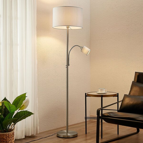 Lindby lampadar Colima, gri, tesatura, lampa de citit, 170cm, Gri, Camera de zi / sufragerie, Metal, Modern