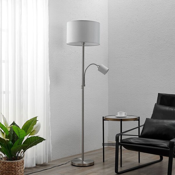 Lindby lampadar Colima, gri, tesatura, lampa de citit, 170cm, Gri, Camera de zi / sufragerie, Metal, Modern