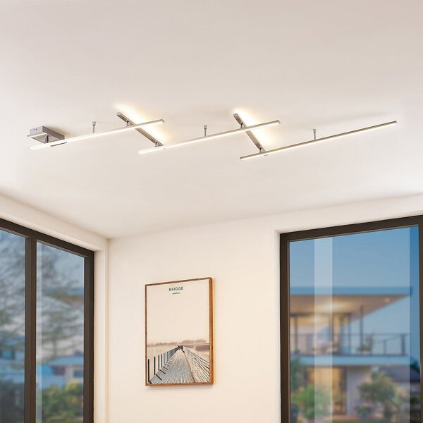 Lindby Acia plafonieră LED, nichel, reglabil, Gri, Camera de zi / sufragerie, Metal, Modern