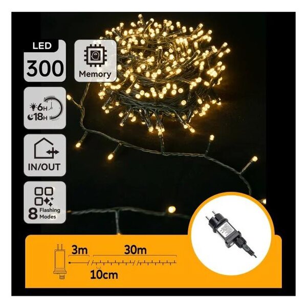Aigostar - Ghirlandă luminoasă de exterior pentru Crăciun, 300 LED, 8 funcții, 30 m, IP44, alb cald