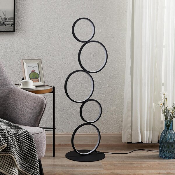 Lindby Lampadar LED Jacek, negru, metal, 110 cm, inele, Negru, Camera de zi / sufragerie, Metal, Modern