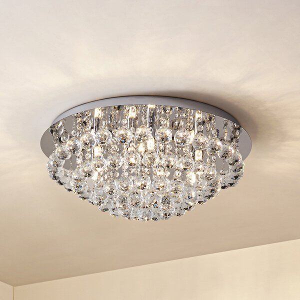 Lindby Plafonieră Antonino, 8 becuri, crom, cristal, 55 cm, reglabil, Metalic, Camera de zi / sufragerie, Cristal, Modern