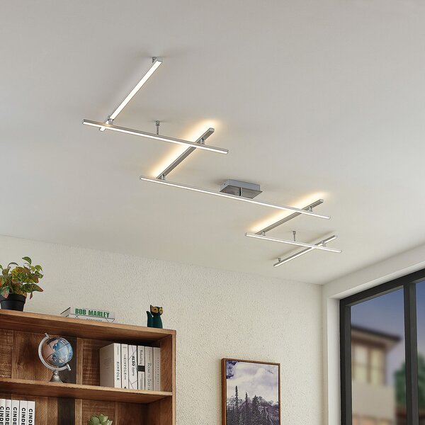Lindby plafonieră LED Kerem, 345 cm, culoare nichel, metal, reglabil, Gri, Camera de zi / sufragerie, Metal, Modern