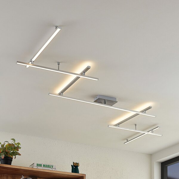 Lindby plafonieră LED Kerem, 345 cm, culoare nichel, metal, reglabil, Gri, Camera de zi / sufragerie, Metal, Modern