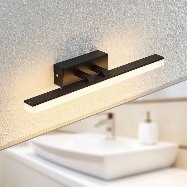 Lucande Aplică de perete cu LED Lisana, orizontală, 46 cm, IP44, Negru, Baie, Metal, Modern