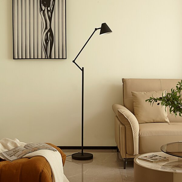 Lucande lampadar Phina, alb/negru, reglabil, E27, Negru, Camera de zi / sufragerie, Metal, Modern