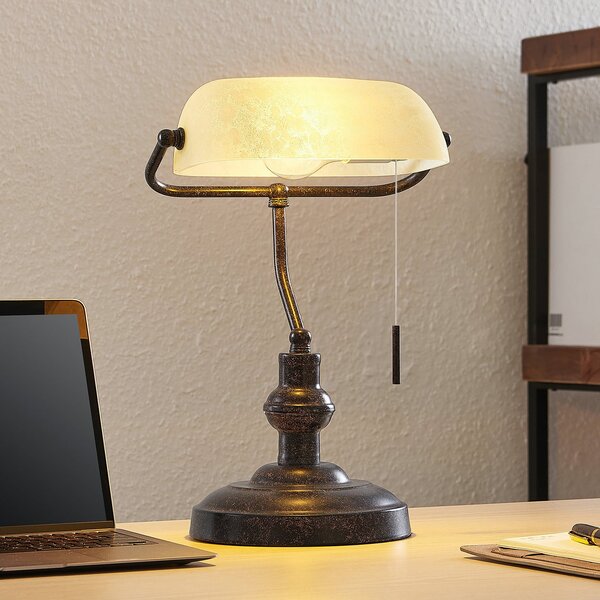 Lindby Lampă de birou Profina, 39 cm, maro ruginiu, oțel, Maro / Rugină, Studiu / Birou, Metal, Antichitate