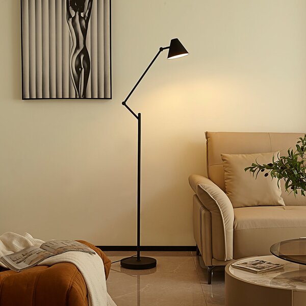 Lucande lampadar Phina, alb/negru, reglabil, E27, Negru, Camera de zi / sufragerie, Metal, Modern