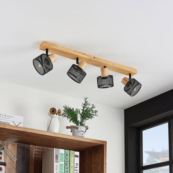 Lindby Evinora spot de plafon, 77 cm, negru, 4 becuri, lemn, reglabil, Lemn, Camera de zi / sufragerie, Lemn, Modern