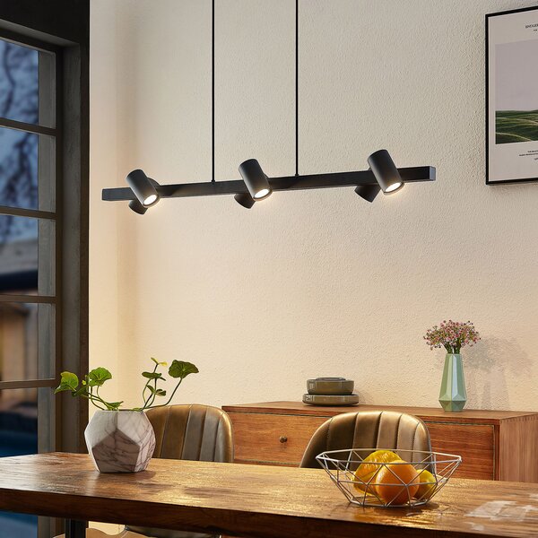 Lindby lampă suspendată Savoli, 116 cm, negru, 6 becuri, oțel, reglabil, Negru, Camera de zi / sufragerie, Metal, Modern