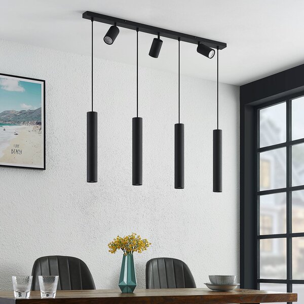 Lindby Lampă suspendată Sanad, 100 cm, 7 becuri, negru, GU10, reglabil, Negru, Camera de zi / sufragerie, Metal, Modern