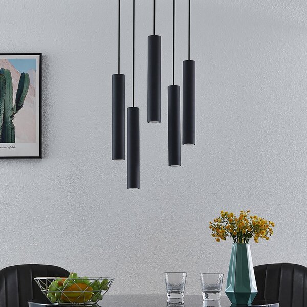 Lindby Lampă suspendată Sanad, Ø 40 cm, 5 becuri, negru, GU10, reglabil, Negru, Camera de zi / sufragerie, Metal, Modern