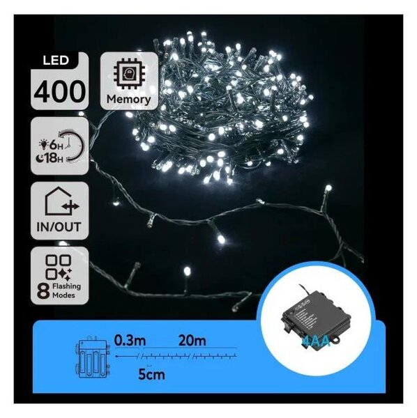 Aigostar - Ghirlandă LED de exterior pentru Crăciun 400xLED/8 funcții 4xAA 20,3 m alb rece