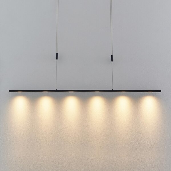 Lucande lampă suspendată LED Stakato, 140 cm, 6 becuri, dimabil, reglabil, Negru, Camera de zi / sufragerie, Metal, Modern