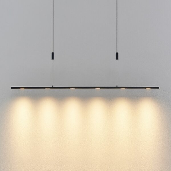 Lucande lampă suspendată LED Stakato, 120 cm, 6 becuri, dimabil, reglabil, Negru, Camera de zi / sufragerie, Metal, Modern