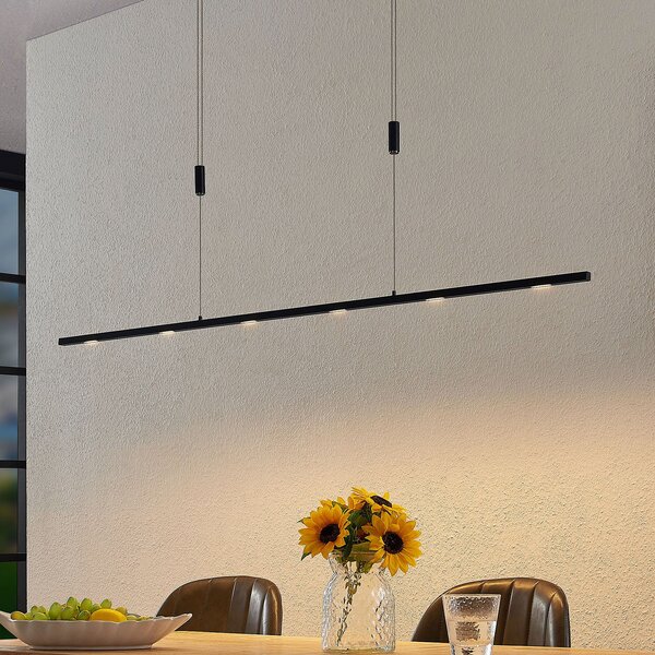 Lucande lampă suspendată LED Stakato, 140 cm, 6 becuri, dimabil, reglabil, Negru, Camera de zi / sufragerie, Metal, Modern