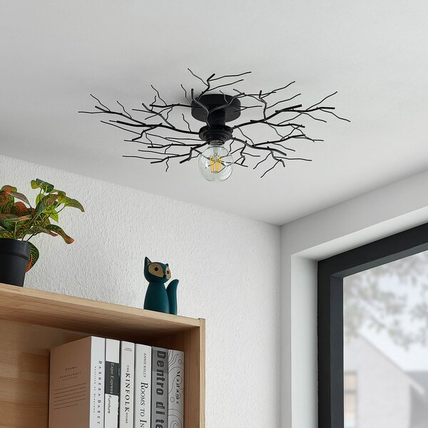 Lindby plafonieră Vetki, Ø 60 cm, negru, 1 bec, metal, reglabil, Negru, Camera de zi / sufragerie, Metal, Modern