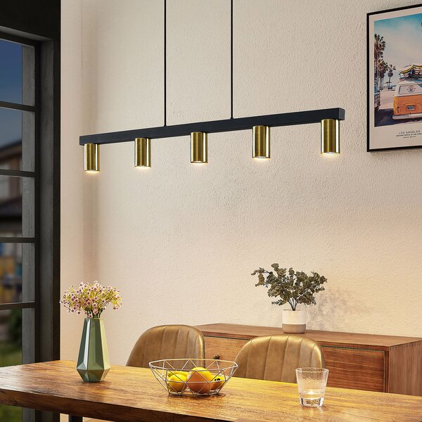 Lindby Lampă suspendată Baliko, negru/zahăr, 5 becuri, GU10, reglabil, Negru, Camera de zi / sufragerie, Metal, Modern