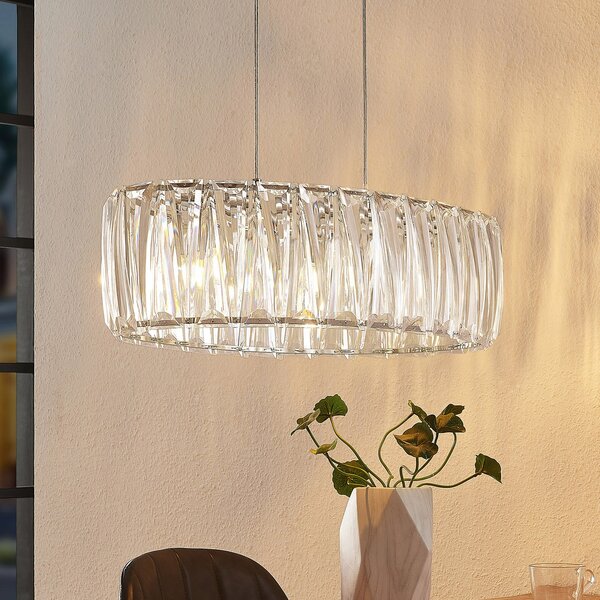 Lindby Lampă suspendată Sofia, 68 cm, 3 becuri, E14, crom/limpede, reglabil, Transparent, Camera de zi / sufragerie, Plastic, Modern