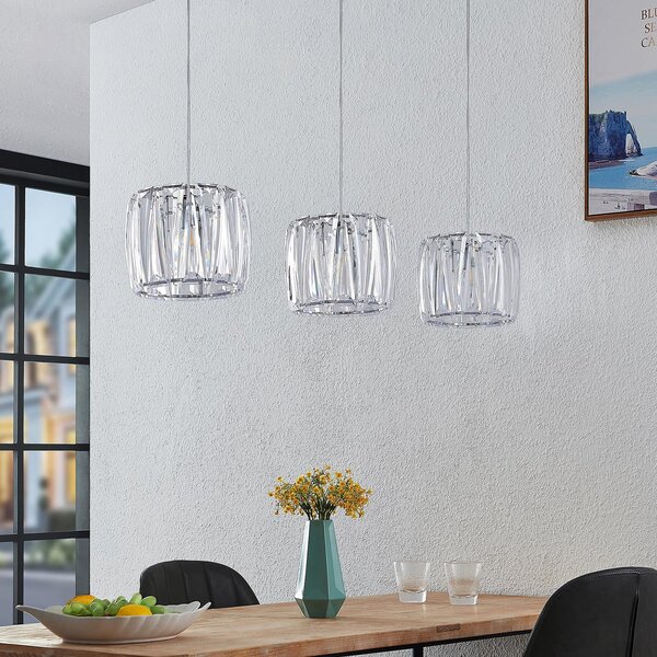 Lindby Lampă suspendată Sofia, 107 cm, 3 becuri, E14, crom/limpede, reglabil, Transparent, Camera de zi / sufragerie, Plastic