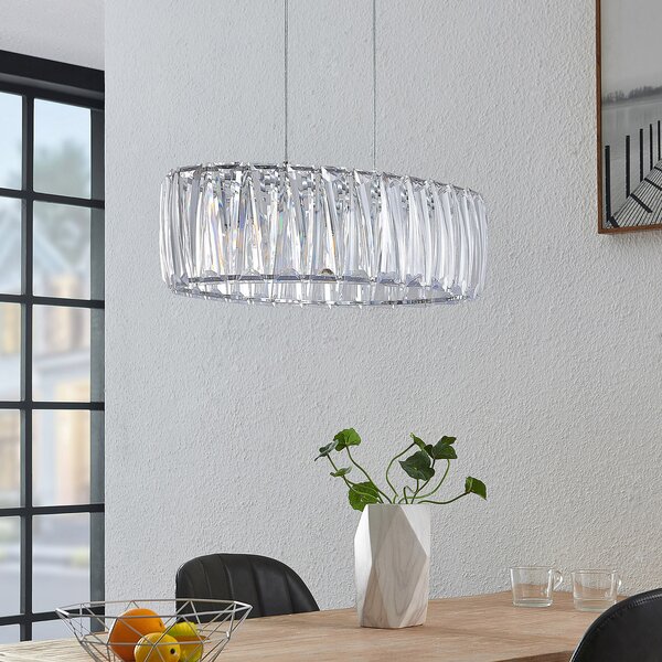 Lindby Lampă suspendată Sofia, 68 cm, 3 becuri, E14, crom/limpede, reglabil, Transparent, Camera de zi / sufragerie, Plastic, Modern