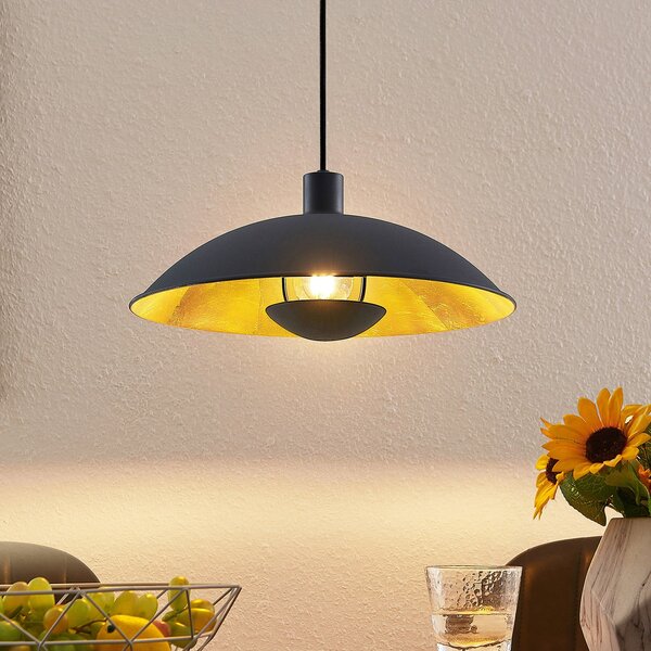 Lindby Lampă suspendată Narisara, Ø 40 cm, E27, negru-auriu, reglabil, Negru, Camera de zi / sufragerie, Metal, Modern