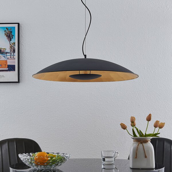 Lindby Lampă suspendată Narisara, Ø 80 cm, E27, negru-auriu, reglabil, Negru, Camera de zi / sufragerie, Metal, Modern