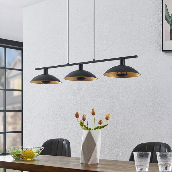 Lindby Lampă suspendată Narisara, 118cm, E14, 3 becuri, negru-auriu, reglabil, Negru, Camera de zi / sufragerie, Metal, Modern