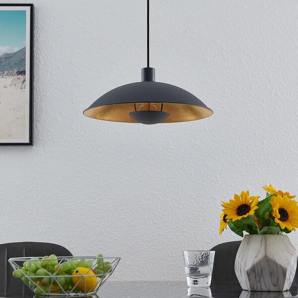 Lindby Lampă suspendată Narisara, Ø 40 cm, E27, negru-auriu, reglabil, Negru, Camera de zi / sufragerie, Metal, Modern