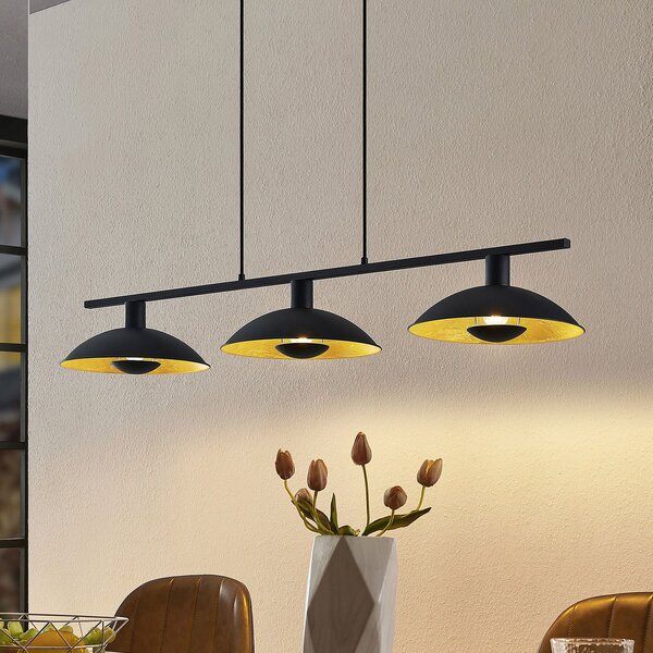 Lindby Lampă suspendată Narisara, 118cm, E14, 3 becuri, negru-auriu, reglabil, Negru, Camera de zi / sufragerie, Metal, Modern