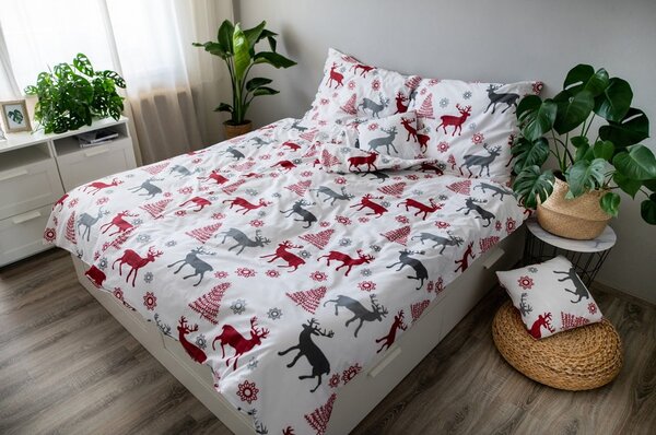 Lenjerie de pat cu model de Crăciun Cotton House Deer, 140 x 200 cm