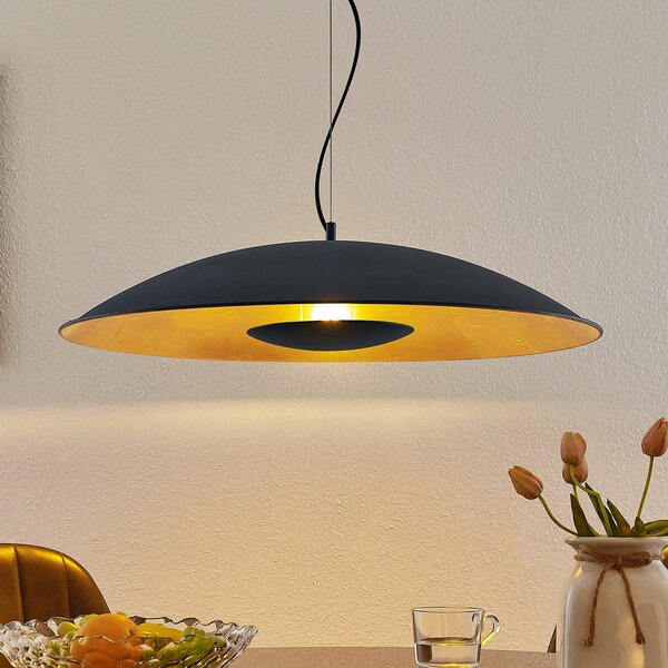 Lindby Lampă suspendată Narisara, Ø 80 cm, E27, negru-auriu, reglabil, Negru, Camera de zi / sufragerie, Metal, Modern