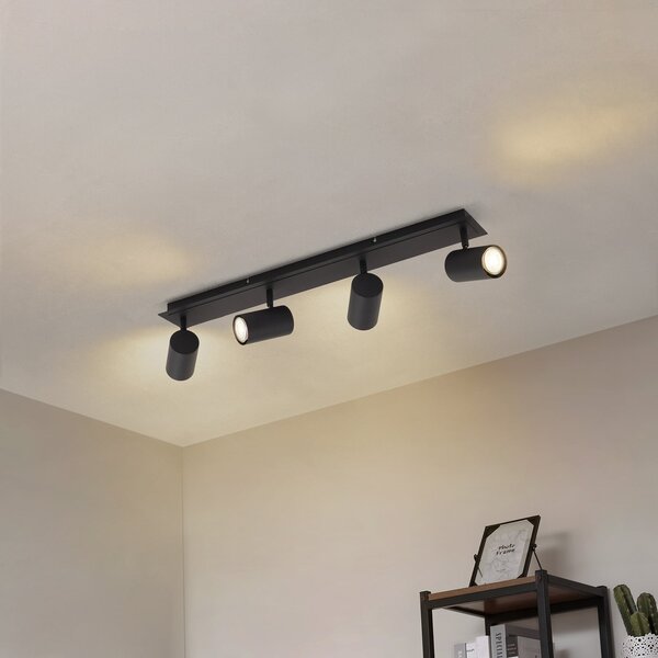 Lindby Spot de plafon Joffrey, 70 cm, negru, 4 becuri, GU10, reglabil, Negru, Camera de zi / sufragerie, Metal, Modern