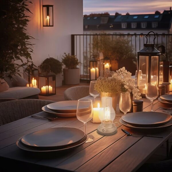Brilo - Lampă de masă LED KANEA, reîncărcabilă, pentru exterior, cu dimmer, 1,5W/5V, IP44, 1200 mAh, bej