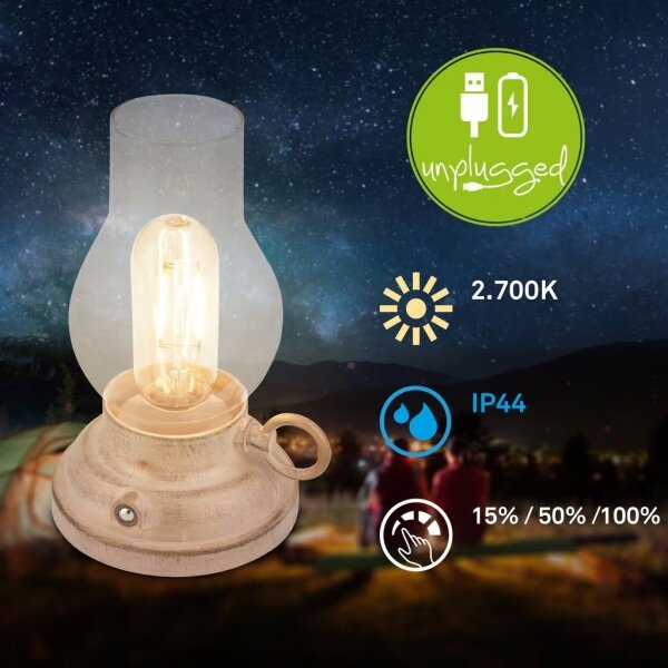 Brilo - Lampă de masă LED KANEA, reîncărcabilă, pentru exterior, cu dimmer, 1,5W/5V, IP44, 1200 mAh, bej