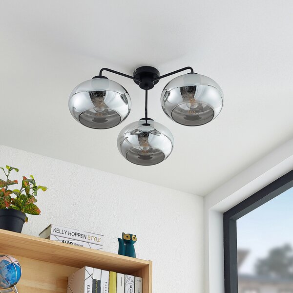 Lindby plafonieră Navidia, Ø 67 cm, negru, sticlă fumurie, reglabil, Negru, Camera de zi / sufragerie, Metal, Modern