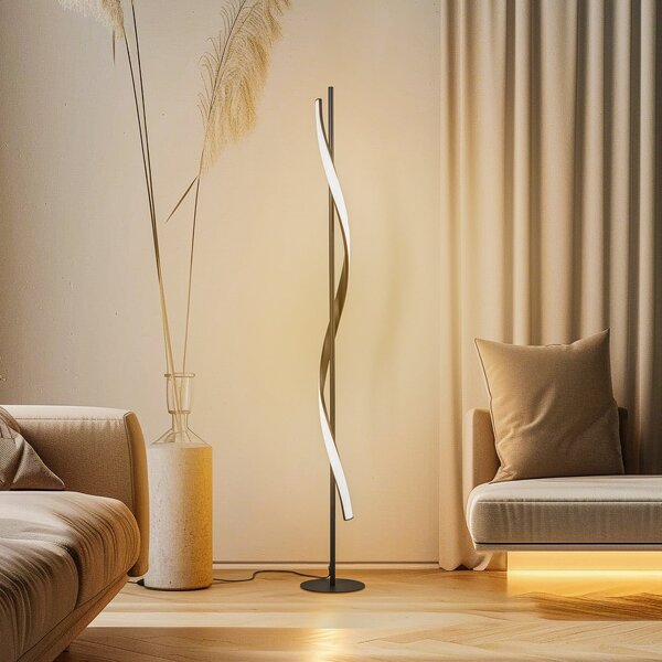 Lindby Lampadar LED Munja, negru, metal, dimabil, reglabil, Negru, Camera de zi / sufragerie, Metal, Modern