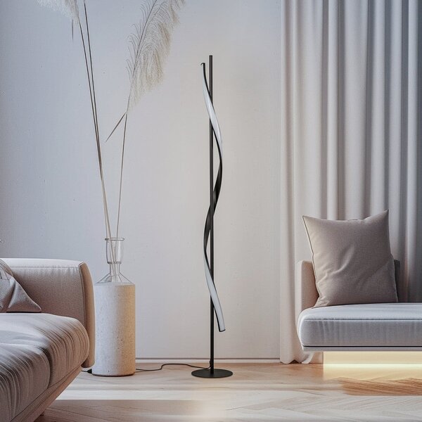 Lindby Lampadar LED Munja, negru, metal, dimabil, reglabil, Negru, Camera de zi / sufragerie, Metal, Modern