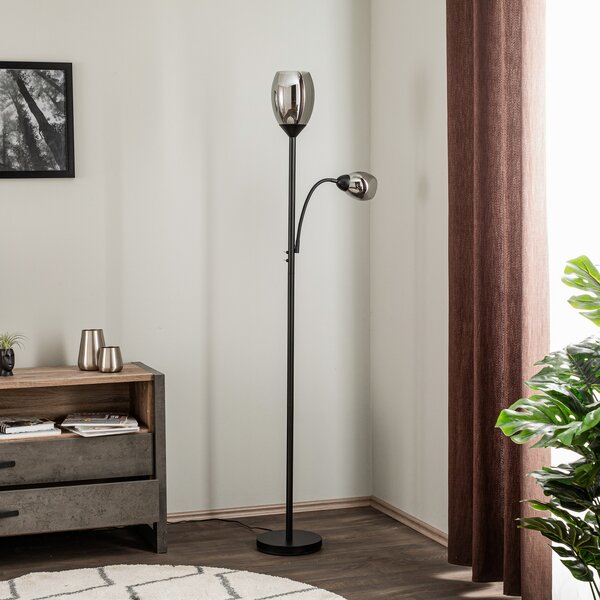 Lindby Lampadar Irmino cu abajururi din sticlă fumurie, Negru, Camera de zi / sufragerie, Metal, Modern