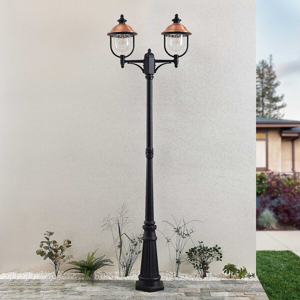 Lindby lumina de exterior Clint, 225cm, 2 becuri, rezistent la apa mare, E27, reglabil, Cupru, Aluminiu, Vintage