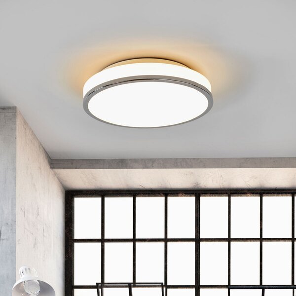 Lindby plafonieră LED Lyss, Ø 28 cm, cromat, IP44, Alb, Baie, Sticlă, Modern