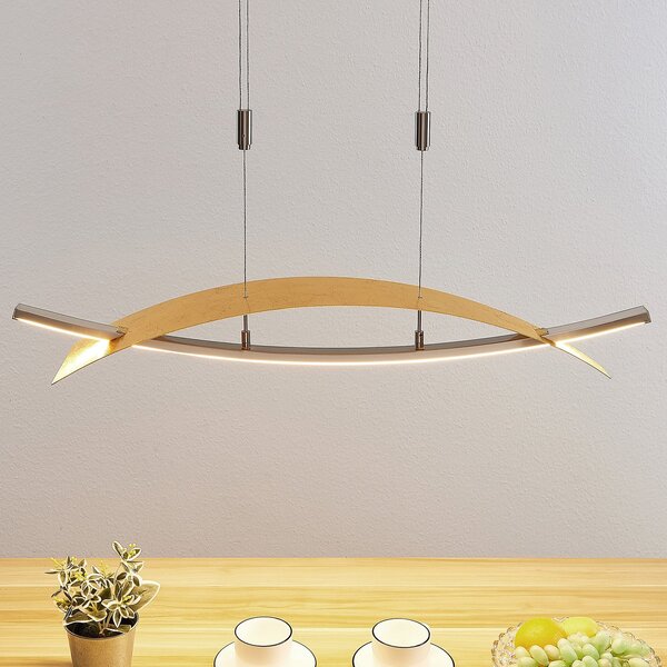 Lucande Lampă suspendată LED Marija, 91 cm, aurie, dimabil, reglabil, Auriu / Alamă, Camera de zi / sufragerie, Metal, Modern
