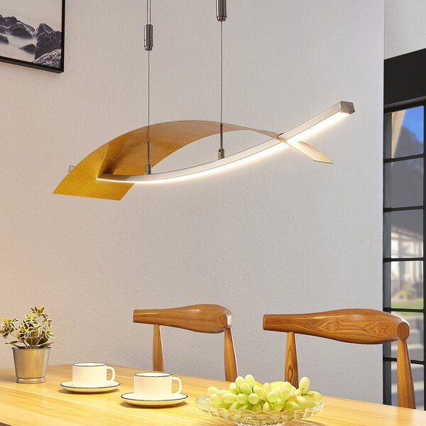 Lucande Lampă suspendată LED Marija, 91 cm, aurie, dimabil, reglabil, Auriu / Alamă, Camera de zi / sufragerie, Metal, Modern